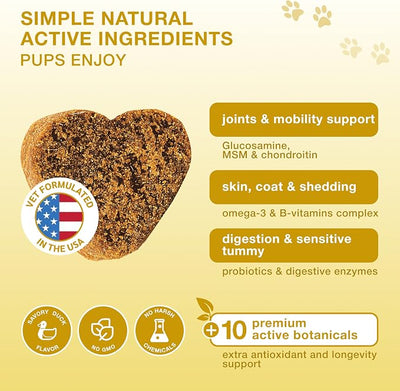 20-in-1 Dog Multivitamin Chews – Dog Supplement for Immunity, Digestion, Joint, Vision, Brain & Heart Support – Multivitamin Soft Chews for Dogs with MSM & Glucosamine, 180 Bites