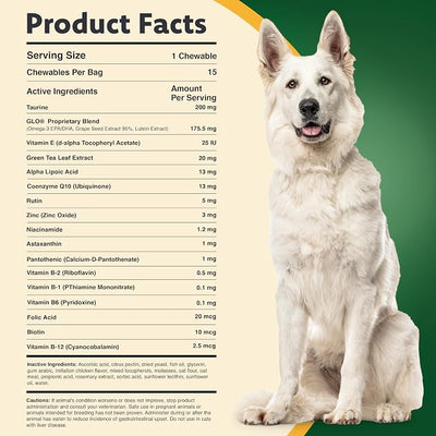 Ocu-GLO Cat & Dog Supplement for Eye Support - Chewable Vision Vitamins Supplements for Small and Medium Pets with Lutein, Omega-3 Fatty Acids, Grape Seed Extract & Antioxidants