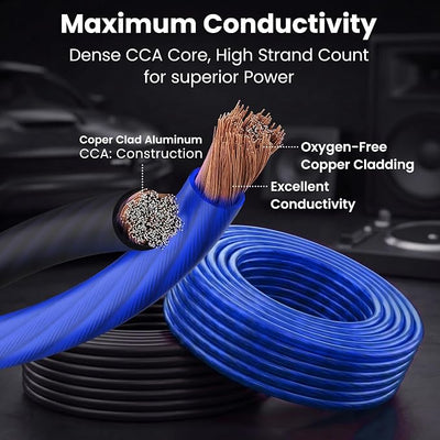 GEARit 4 Gauge Wire (50ft Each - Black/Blue Translucent) Copper Clad Aluminum CCA - Primary Automotive Wire Power/Ground, Battery Cable, Car Audio Speaker, RV Trailer, Amp, Electrical 4ga AWG 50 Feet