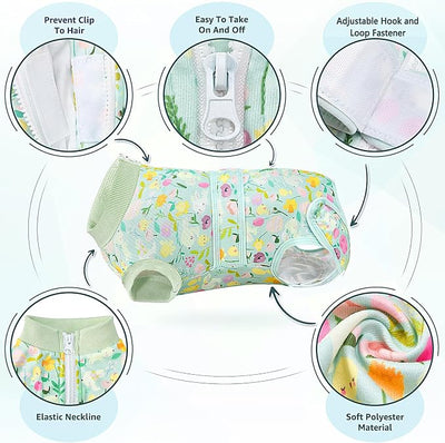 Lukovee Recovery Suit for Dogs, Zipper On Dog Surgery Suit for Female Male Dog, Onesies Bodysuit Prevent Licking Spay Abdominal Wounds Bandages E-Collar Alternative (Green, L)