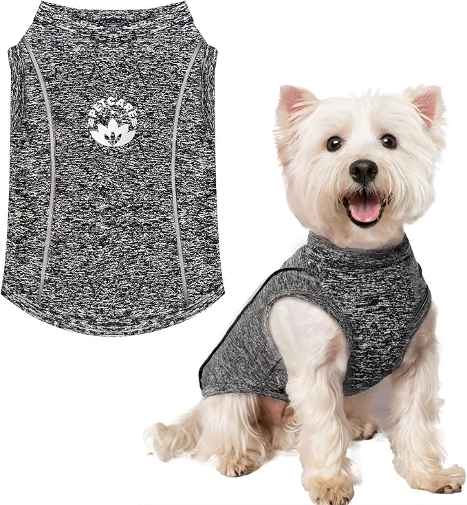 PETCARE Sun Protection Dog Shirts for Small Dogs Quick Dry Soft Stretchy Dog T-Shirts with Reflective Label Tank Top Sleeveless Vest Pet Clothes, Athletic Fabric, Black, L (Chest 19" Length 15.7")