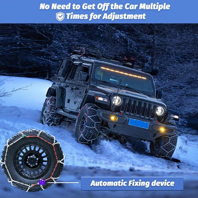 Snow Chains for Pickup Trucks, 2 Piece x 12mm, 1 Minute Quick Installation Tire Chains with Automatic Tensioner, Heavy-Duty Emergency Tire Traction Chain for Pickup Trucks and Off-Road SUVs (HYR-S)