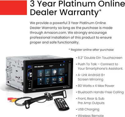 BOSS Audio Systems Elite BV755BLC Car Stereo System - 6.2 Inch Double Din Touchscreen, Bluetooth Audio & Calling Head Unit, Radio Receiver, CD Player, USB, SD, Backup Camera, Hook Up To Amplifier