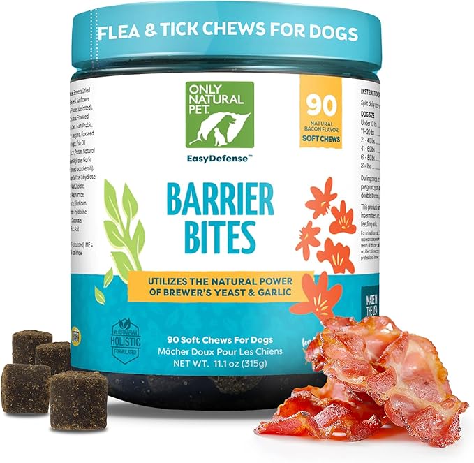 EasyDefense Barrier Bites Soft Flea Chews for Dogs - First Line of Defense Againts Fleas & Ticks, Boosts Immune System and Healthy Skin & Coat - (90 Bacon Flavored Soft Chews) 1 Pack