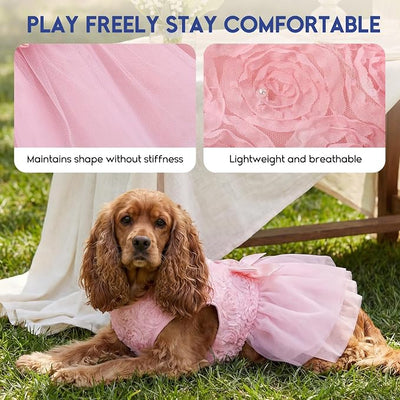 ASENKU Dog Dress Pet Wedding Dress Princess Lace Puppy Birthday Party Outfit Formal Apparel Girl for Small Medium Dogs Cats (X-Small, Pink)