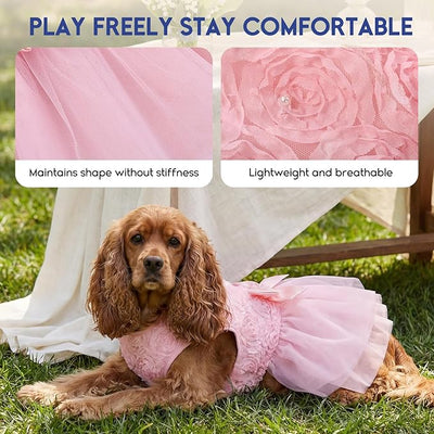 ASENKU Dog Dress Pet Wedding Dress Princess Lace Puppy Birthday Party Outfit Formal Apparel Girl for Small Medium Dogs Cats (Large, Pink)