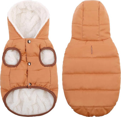 SAWMONG Waterproof Dog Winter Coat, Warm Fleece Lined Dog Jacket with Hood, Windproof Puppy Coat, Pet Apparel Vest Outdoor&Indoor Winter Activities(Khaki,S)