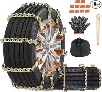 SCITOO 195-275mm Snow Chains for Car SUV Pickup Trucks,Quick Easy Installation Tire Traction Chain,Adjustable Universal Emergency Anti-Skid Thickening Snow Chains - Set of 10