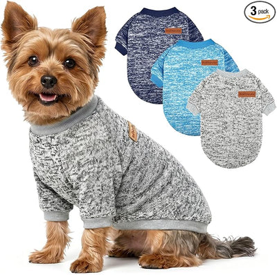 3 Pack Dog Sweaters for Small Dogs Girl Boy Winter Fleece Clothes Warm Soft Dog Sweatshirt Outfit for Dogs Cats Pet Apparel