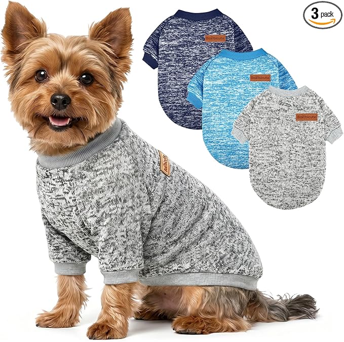 3 Pack Dog Sweaters for Small Dogs Girl Boy Winter Fleece Clothes Warm Soft Dog Sweatshirt Outfit for Dogs Cats Pet Apparel