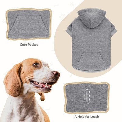 Dog Hoodie Dog Sweaters for Large Dogs Pet Sweater Solid Soft Brushed Fleece Pet Clothes Hoodie Sweatshirt with Pocket(Grey-L)
