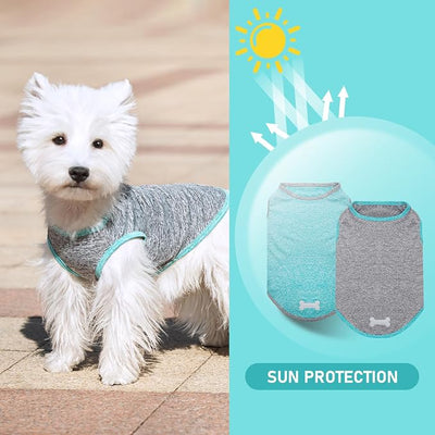 KYEESE 2 Pack Dog Shirts Quick Dry Soft Stretchy Pet T-Shirts with Reflective Label Tank Top Sleeveless Vest Sun Protection Dog Clothes for Small Dogs, Medium, Grey+Blue