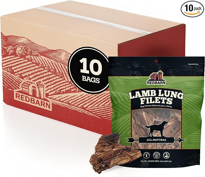 Lamb Lung Filets - Oven Roasted Jerky-Style Dog Treats, Flavorful, Tasty & Highly Palatable Chews, Single Ingredient Protein – 10 oz, Case of 10 Bags
