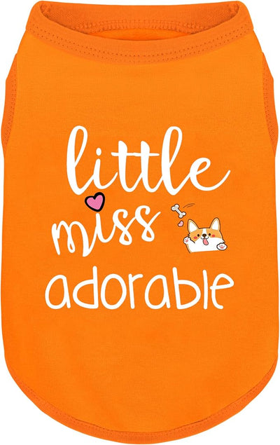 Cotton Dog Shirt with 'Little Miss Adorable' Corgi Head Print, Soft & Breathable Pet Apparel for Small, Medium, and Large Dogs, All-Season Sleeveless Vest, Cute and Comfortable Dog Outfit.Orange S