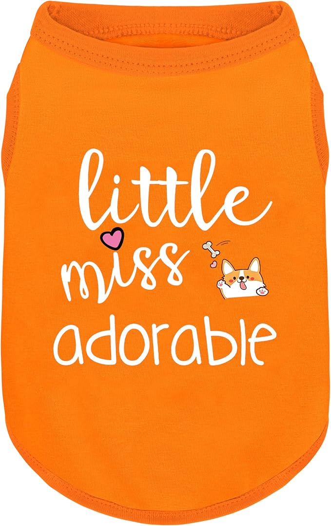 Cotton Dog Shirt with 'Little Miss Adorable' Corgi Head Print, Soft & Breathable Pet Apparel for Small, Medium, and Large Dogs, All-Season Sleeveless Vest, Cute and Comfortable Dog Outfit.Orange XL