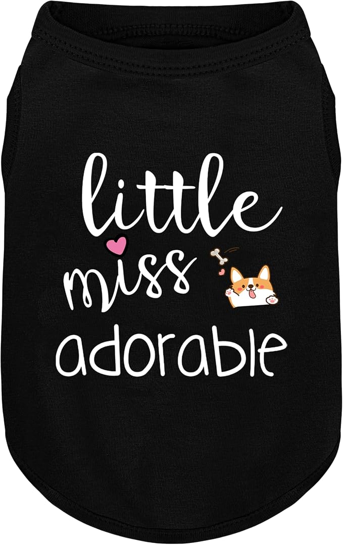 Cotton Dog Shirt with 'Little Miss Adorable' Corgi Head Print, Soft & Breathable Pet Apparel for Small, Medium, and Large Dogs, All-Season Sleeveless Vest, Cute and Comfortable Dog Outfit.Black XL