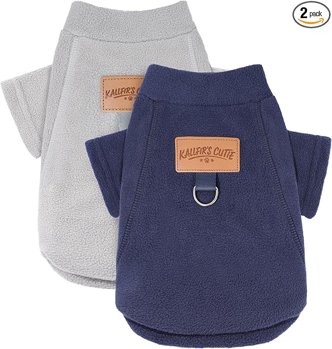2 Pack Dog Sweaters with Leash Ring Warm Fleece Dogs Sweatshirt for Small Medium Dogs Pet Puppy Coat Apparel Outfits Winter Dog Clothes for Chihuahua, Yorkie, Bulldog, Dachshund Cats M, Grey