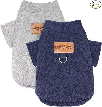 2 Pack Dog Sweaters with Leash Ring Warm Fleece Dogs Sweatshirt for Small Dogs Pet Puppy Coat Apparel Outfits Winter Dog Clothes for Chihuahua, Yorkie, Bulldog, Dachshund Cats XS, Grey