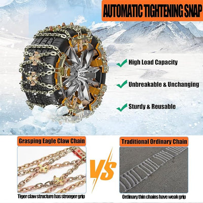 6 Pack Car Snow Chains, Tire Chains for SUV Car Pickup Trucks, Adjustable Universal Emergency Thickening Anti-skid Traction Chains (Tire Width 225-285mm/8.8-11.2")