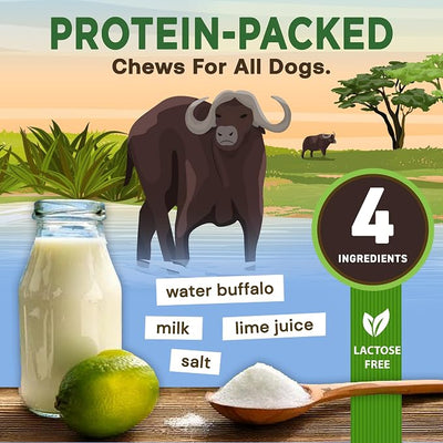 EcoKind Yak Cheese Himalayan Dog Chews, Yak Chews for Medium Dogs, Long Lasting Bone for Aggressive Chewers, 4 Ingredients, Natural High Protein Treats, No Additives, Water Buffalo, Medium - 3 Chews