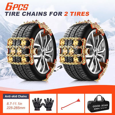 Tire Chains, Snow Chains, Anti-slip for Trucks Car SUV RV, Emergency Tire Chains, Tire Width 225-285 mm, Set of 6