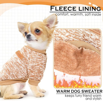 2 Pieces Dog Sweaters for Small Dogs Fleece Dog Clothes Puppy Sweaters Warm Pet Outfit for Yorkie, Chihuahua, Bulldog, Dachshund, Pug,M,Brown Gery