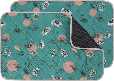 IEUUMLER Washable Pee Pads for Dogs, 2 Pack Non-Slip & Waterproof Pack Whelping Pad, Reusable Washable Puppy Potty Training Pad with Fast Absorbent for Playpen EU007 (Teal Daisy, 30"X20"-2pcs)