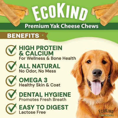 EcoKind Yak Cheese Himalayan Dog Chews, Yak Chews for Medium Dogs, Long Lasting Bone for Aggressive Chewers, 4 Ingredients, Natural High Protein Treats, No Additives, Water Buffalo, Medium - 6 Chews