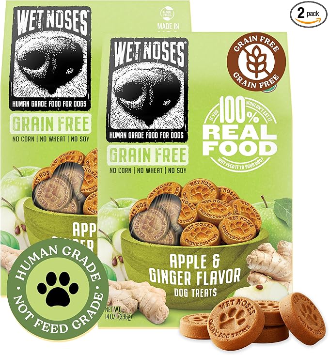 Wet Noses Organic Crunchy Dog Treats Grain Free – All-Natural, Human-Grade, Non-GMO, Healthy Training & Delicious Snacks for Dogs, for All Dog Sizes & Breeds – Apple Ginger, 14oz (2 Pack)