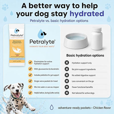 Petralyte Dog Electrolytes and Joint Supplement | Hydration Support for Dogs w/Glucosamine, Chondroitin & More | Electrolytes for Dogs with Prebiotics | for Chicken Lovers | 32 Packets