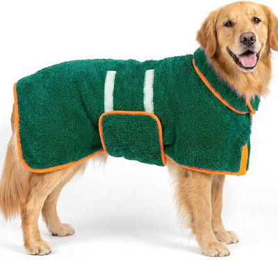 Bienbee Dog Bathrobe, Quick Drying Super Absorbent Pet Robes for Small Medium Large Dogs, Drying Coat for After Bath & Swim, Warm & Cozy Dogs Towels, Dog Puppy Bath Supplies, Green XL