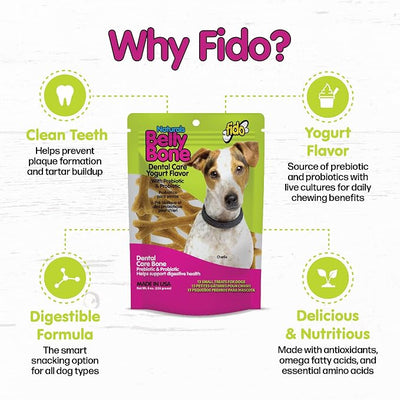 Fido Belly Bones for Dogs, Small - 13 Count, Pack of 3 - Yogurt-Flavor Dental Treats for Small Dogs - Plaque & Tartar Control for Fresh Breath - Digestive Support - Made in USA (39 Total)