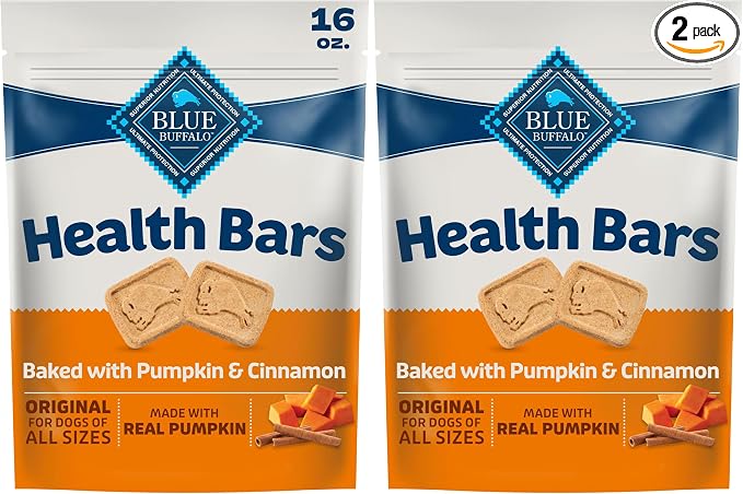 Blue Buffalo Health Bars Crunchy Dog Biscuits, Oven-Baked with Natural Ingredients, Pumpkin & Cinnamon, 16-oz Bag (Pack of 2)