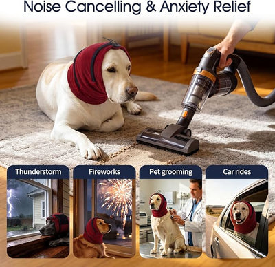 IECOii Small Doggie Calming Hoodie for Anxiety Relief in Thunder Firework Breathable Soft No Shake Ear Wrap for Dogs Hematoma Adjustable Patches Dog Ear Cover for Noise Protecion (Red,Small)