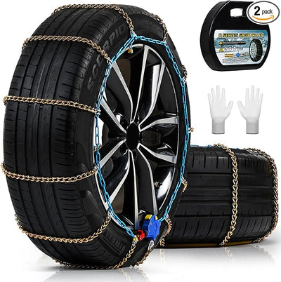 Auto Tightening Snow Chains for Cars, SUVs & Pickup Trucks – 1-Min Quick-Fit Auto Installation, Reusable Universal Emergency Traction Tire Chains – Set of 2（ALN160）