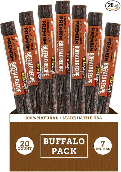 etta says! Premium Crunchy 7" Buffalo Dog Chews - Grain-Free Dog Treats, Good for Teeth, Easy to Digest - Made in The USA (20 Count Pack of 1)