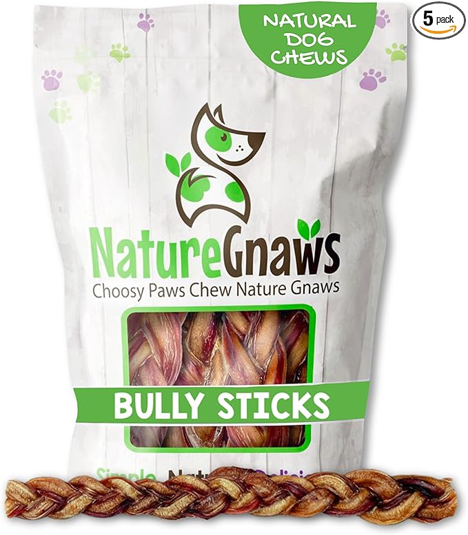 Braided Bully Sticks for Dogs 11-12" (5 Count) - Long Lasting for Aggressive Chewers and Large Dogs - Natural Beef Dog Chew Bones