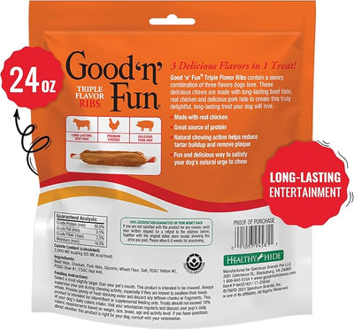 GOOD 'N' FUN Ribs Long-Lasting Dog Treat, with Real Proteins, Beef Hide and Premium Chicken, Supports Dental Health, Mental Stimulation, 24 oz