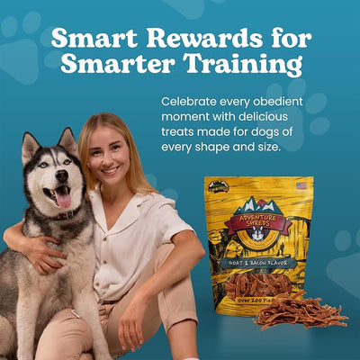Adventure Shreds Goat & Bacon Dog Treats, Soft & Thin Dog Treats for Training & Rewards, Grain-Free Snacks for Pets of All Breeds and Ages - 2.5 Ounce Pouch