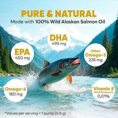 ZENO Wild Alaskan Salmon Oil for Dogs & Cats - Pure Fish Oil for Dogs with Omega 3, EPA & DHA Supplements for Skin & Coat, Joint and Brain Support, Heart & Immune System - 8.5 oz
