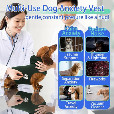 MIGOHI Small Dog Anxiety Vest | Dog Calming Vest for Small Dogs,Comfort Anxiety Shirt for Dogs,Pet Anxiety Jacket with Ear Cover for Fireworks,Thunderstorm,Separation,Loud Noise,Green,S