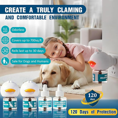 Dog Calming Diffuser, Calming Pheromones Diffuser Kit Appeasing Pheromone Diffuser to Calm (2Plug in+4Refill) for Anxiety Relief Reduce Aggression Fighting Barking Stress