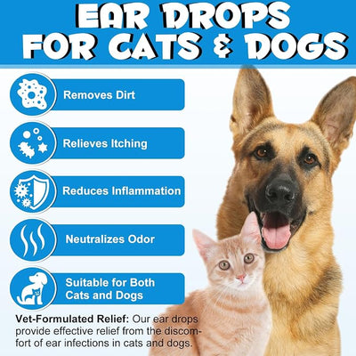 Daiasns Dog & Cat Ear Infection Treatment Drops - 1% Hydrocortisone Ear Cleaner for Yeast & Itchy Ears, Vet-Formulated, 2 fl oz
