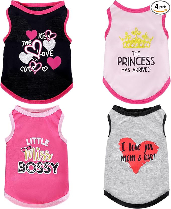 4 Pack Dog Shirts Summer Printed Puppy Clothes Cute Sleeveless Pet T Shirts Dog Clothes for Small Medium Dogs Cats Girl(L)