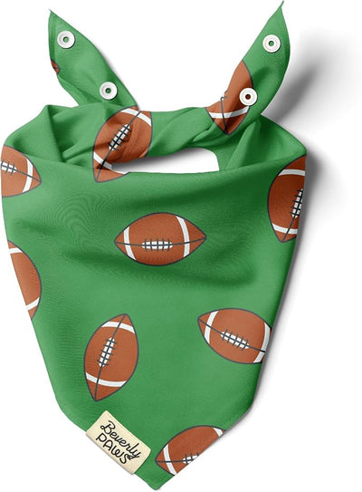 Snap-On Dog Bandana for Small Medium Large Pets, Dogs Cats Adjustable Handkerchief Scarf for Girl & Boy, Funny Cute Puppy Apparel & Accessories (Green Rugby Balls, Large)