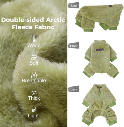 PAWCHIE Dog Fuzzy Velvet Pajamas,Dog Sweater Winter Cloth for Small Dogs Cat,Boy Girl,Pet Jumpsuit, Doggy Apparel for Teacup Yorkie Chihuahua,Green,XXS