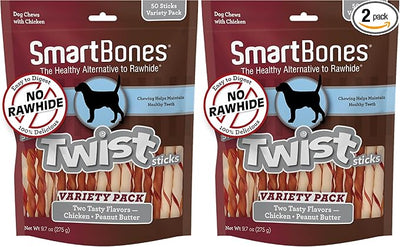 SmartBones Twist Sticks,Treat Your Dog to a Rawhide-Free Chew Made with Real Chicken and Vegetables,(Pack of 100)