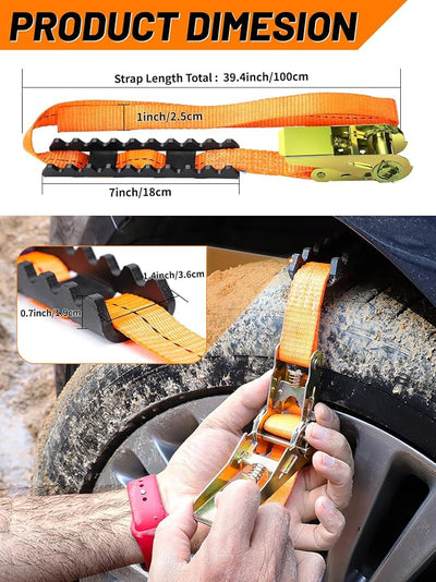 Tire Traction Straps Metal Gripper Traction Device for Anti Skid Emergency Tire Straps to Get Unstuck from Snow, Mud, Ice & Sand, fit for Cars & Small SUVs ATV UTV etc (Car/Small SUV-38 INCH)