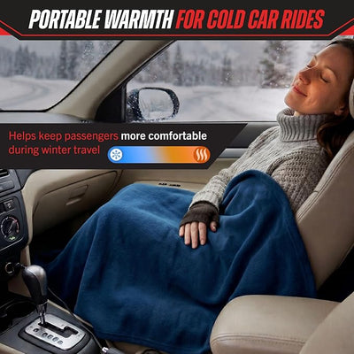 Heated Car Blanket - 12V Electric Travel Blanket for Car, Truck, SUV or RV - Portable Heated Throw for Road Trips, Camping or Winter Emergency Kit for Cold Weather Travel by Stalwart (Navy)