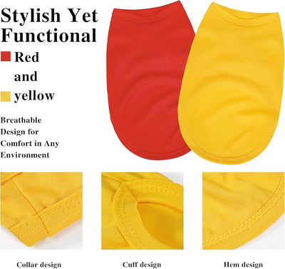 2 Pack Solid Color Dog Shirts – Lightweight, Breathable Pet T-Shirts, Durable Stretchy Clothes for Small to Large Dogs, Ideal for Everyday Wear & Holidays.Red Orange Large